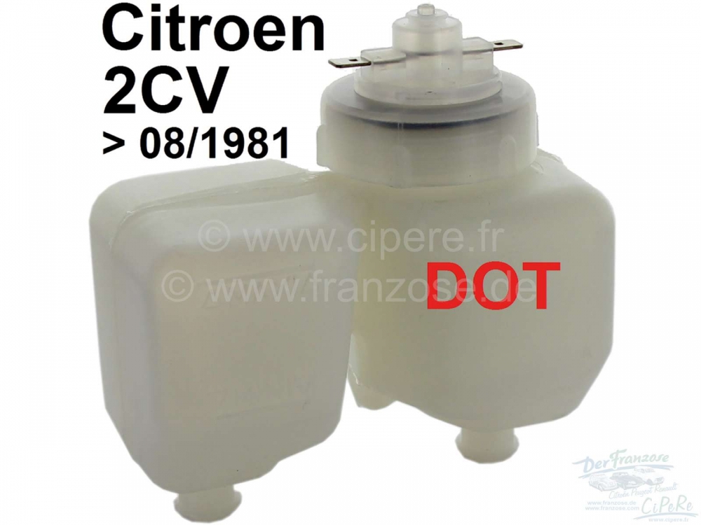 Citroen-2CV - Remvloeistofreservoir met dop, voor het DOT-remsysteem. Geschikt voor Citroen 2CV6 met tro