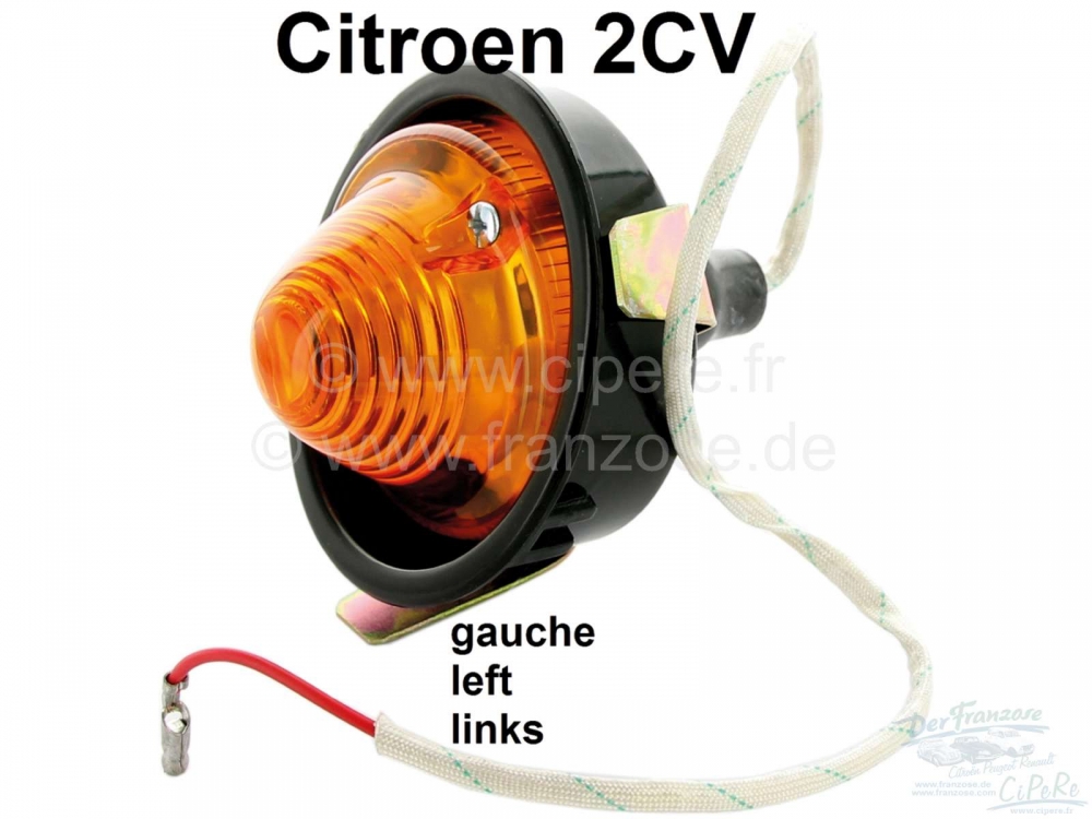Citroen-2CV - Knipperlicht linksvoor (reproductie, zonder keurmerk), met beugel voor montage in het spat