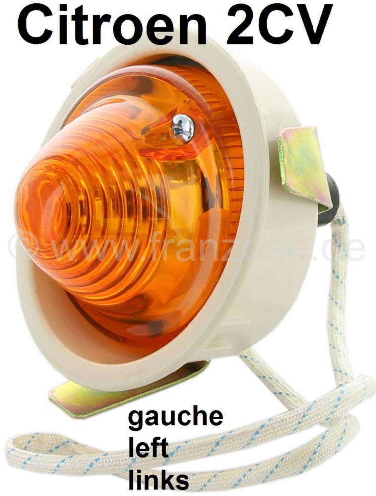 Citroen-2CV - Linker voorrichtingaanwijzer (reproductie, zonder keurmerk) met beugel, voor Citroen 2CV. 