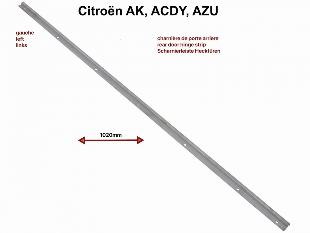 Citroen-2CV - AK400/AZU/ACDY, sierlijst achterdeurscharnier, carrosseriezijde. Links. Deze scharnierlijs