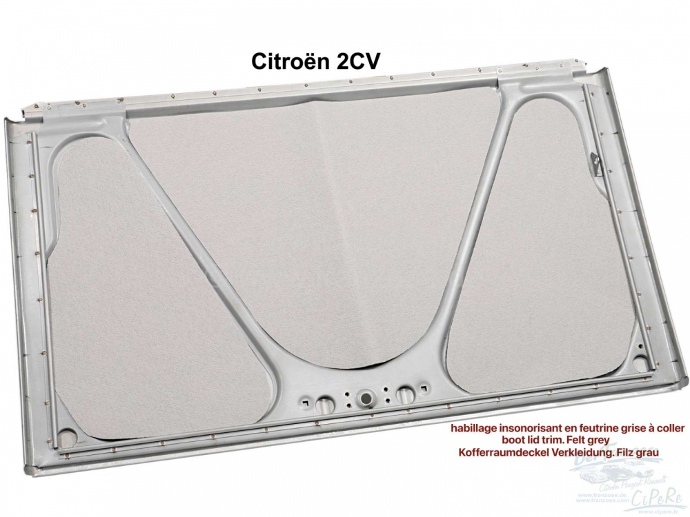 Renault - 2CV, kofferdekselbekleding (3 delen, gemaakt van 8mm natuurvlies). Lichtgrijs vilt. De bek