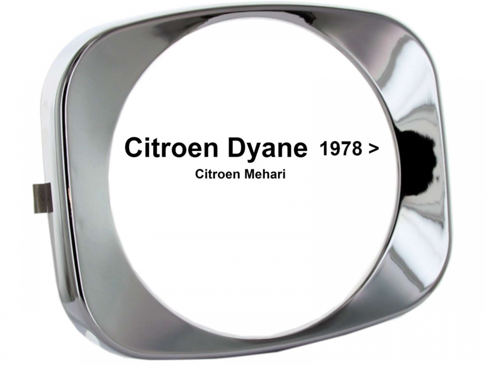 Citroen-2CV - Dyane/Mehari, koplamp chroom ring, geschikt voor Citroen Dyane, vanaf modeljaar 1978.