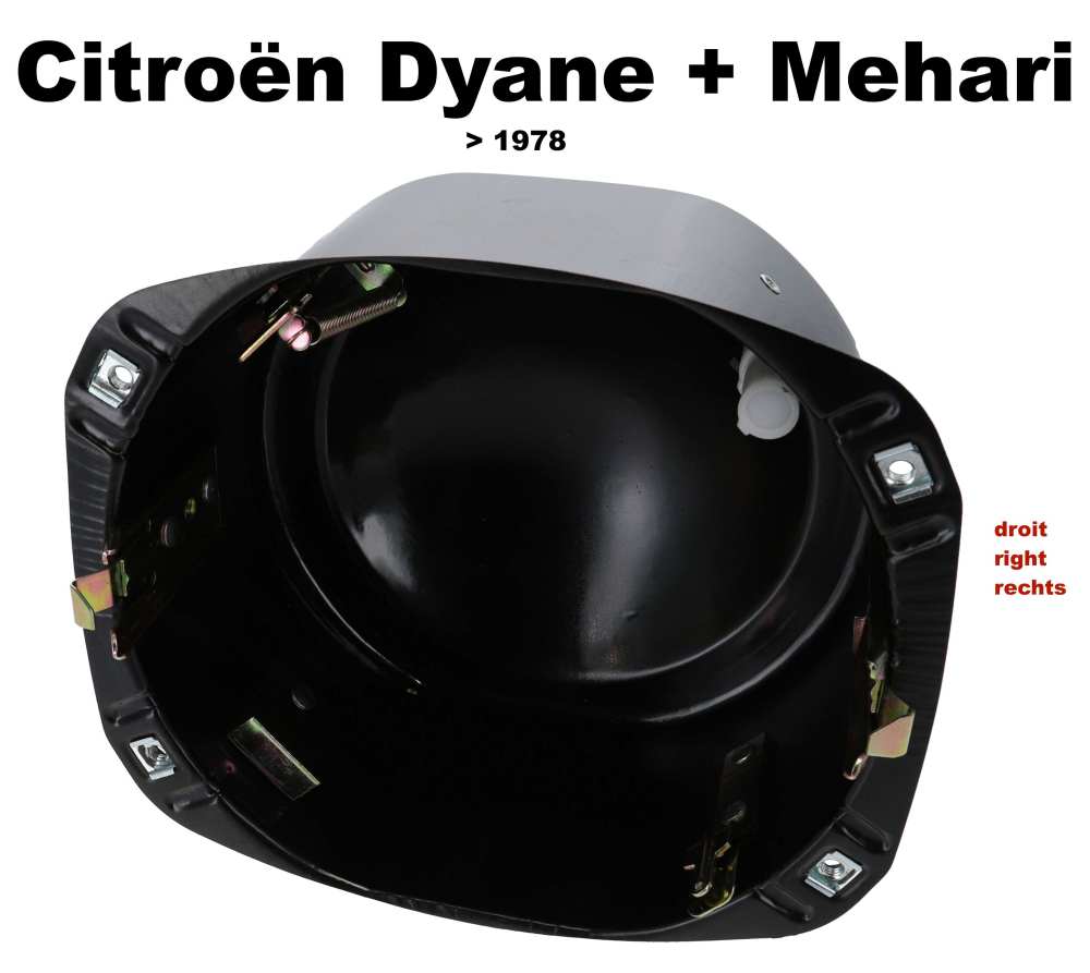Citroen-2CV - Dyane/Mahari, koplampkap rechts, gemaakt van metaal. Geschikt voor Citroen Dyane en Mehari