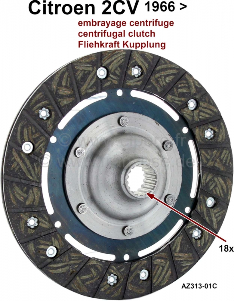 Citroen-2CV - Centrifugaalkoppeling met koppelingsplaat. Geschikt voor Citroen 2CV vanaf 04/1966. 160mm 