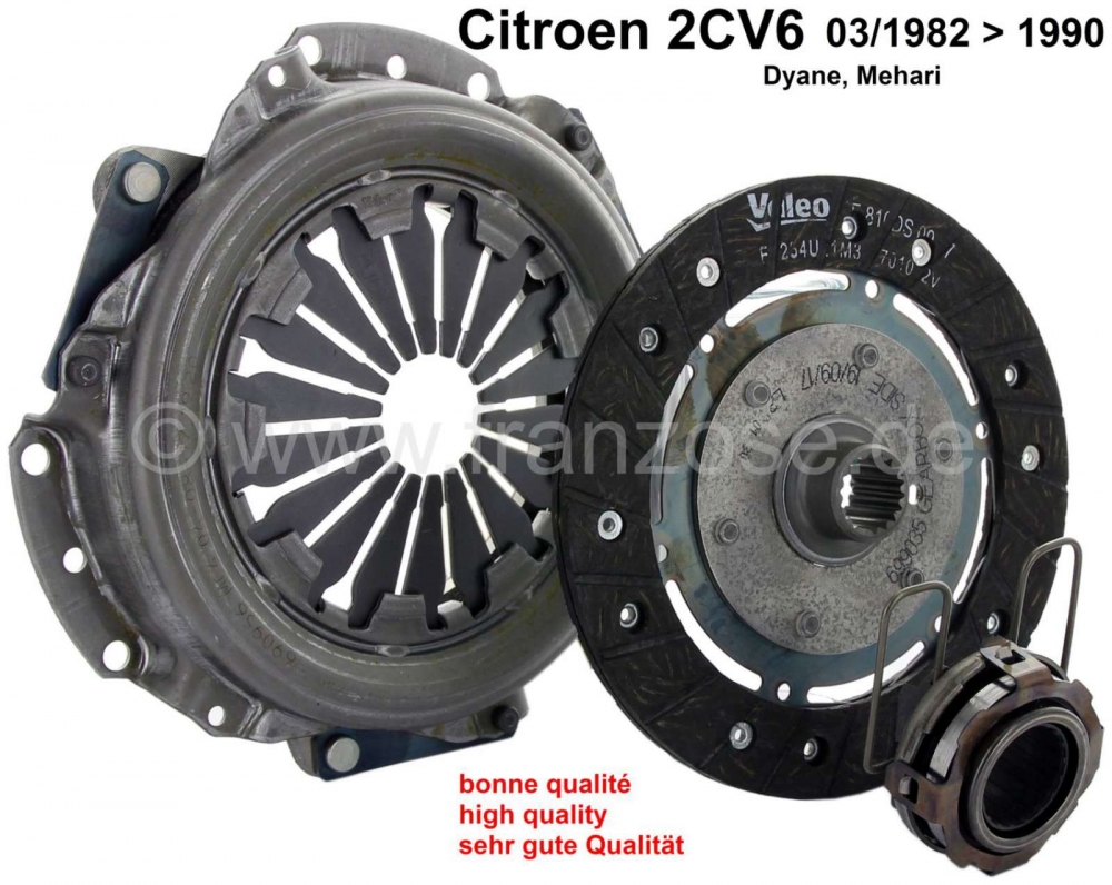 Citroen-2CV - Koppeling compleet, voor Citroen 2CV6, vanaf bouwjaar 03/1982 tot 1990 (schijfrem voor). D