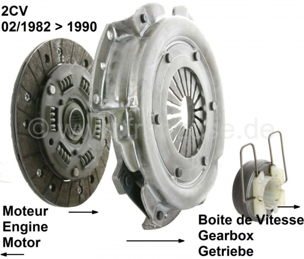 Citroen-2CV - Complete koppeling, voor Citroen 2CV6, van modeljaar 02/1982 tot 1990 (met torsieveren). D
