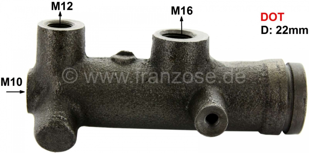 Citroen-2CV - Hoofdremcilinder, DOT-remsysteem. Enkel circuit remsysteem. Geschikt voor Citroen 2CV, met