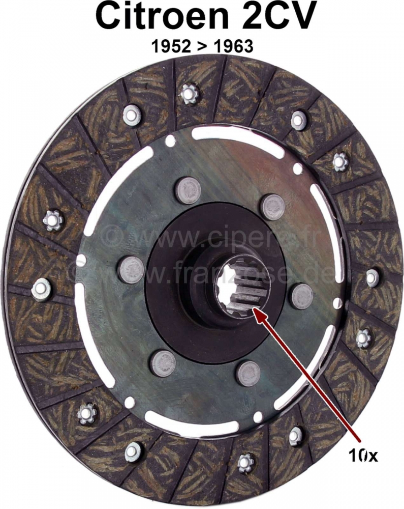 Citroen-2CV - Koppelingsplaat voor 2CV, van 1952 tot 1963. 10 tanden, binnendiameter: 20/17mm.