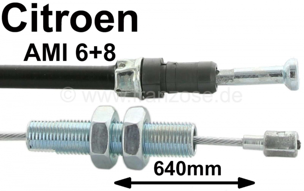 Citroen-2CV - Koppelingskabel voor Citroen AMI 6+8. Lengte: 640mm. Of. nr.: AM3142K