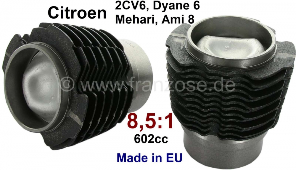 Citroen-2CV - Zuiger + cilinder (2 stuks). Geschikt voor Citroen 2CV6/Club, Charleston, Special. Dyane 6