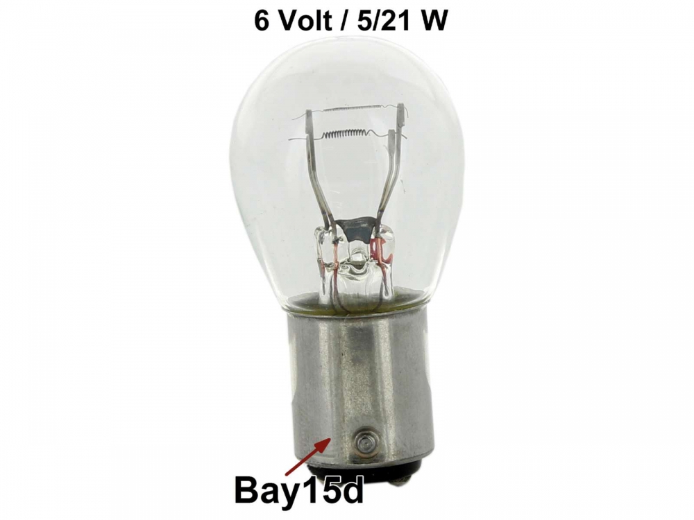 Citroen-2CV - Gloeilamp 6 Volt, 21/5 Watt. Lampvoet 15d. 25x47mm, gloeilamp met dubbele gloeidraad voor 