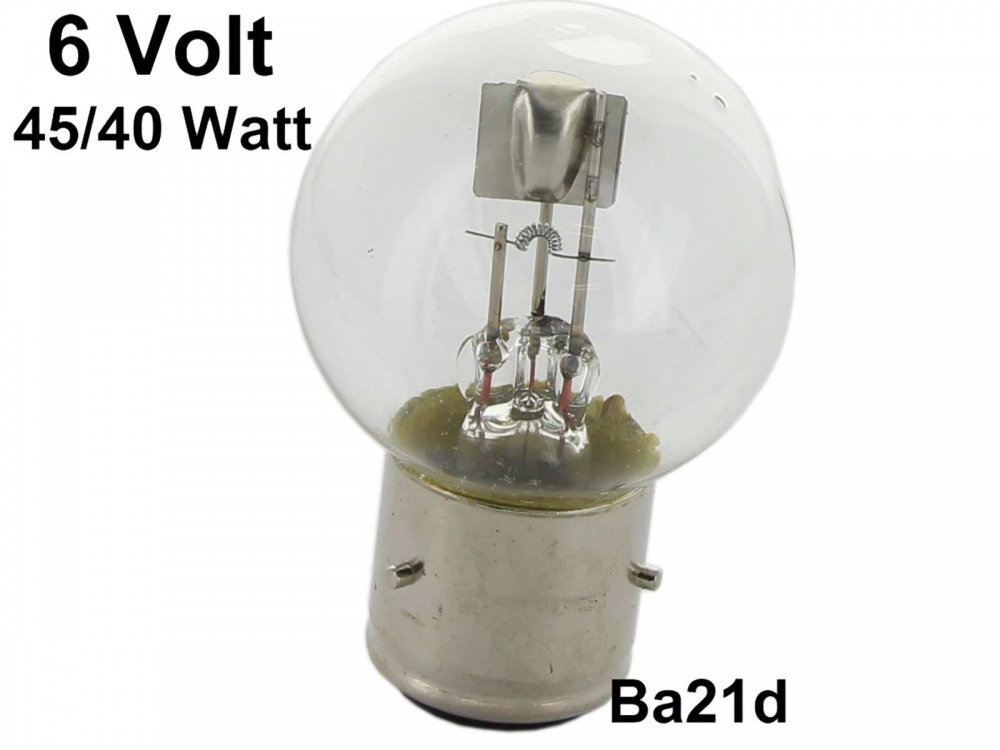Renault - Gloeilamp 6 Volt, 40/45 Watt. Contactdoos met 3 pinnen (Ba21d), 2CV vroege modeljaren.