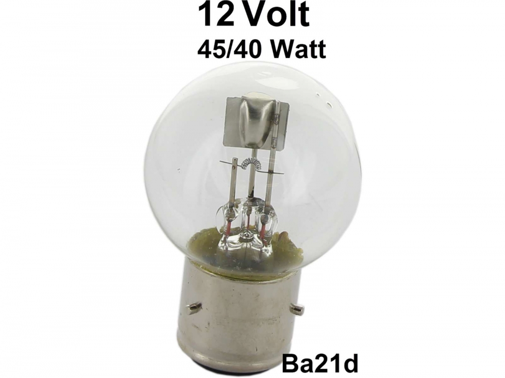Citroen-2CV - Gloeilamp 12 Volt, 40/45 Watt. Contactdoos met 3 pinnen (Ba21d), 2CV vroege modeljaren.