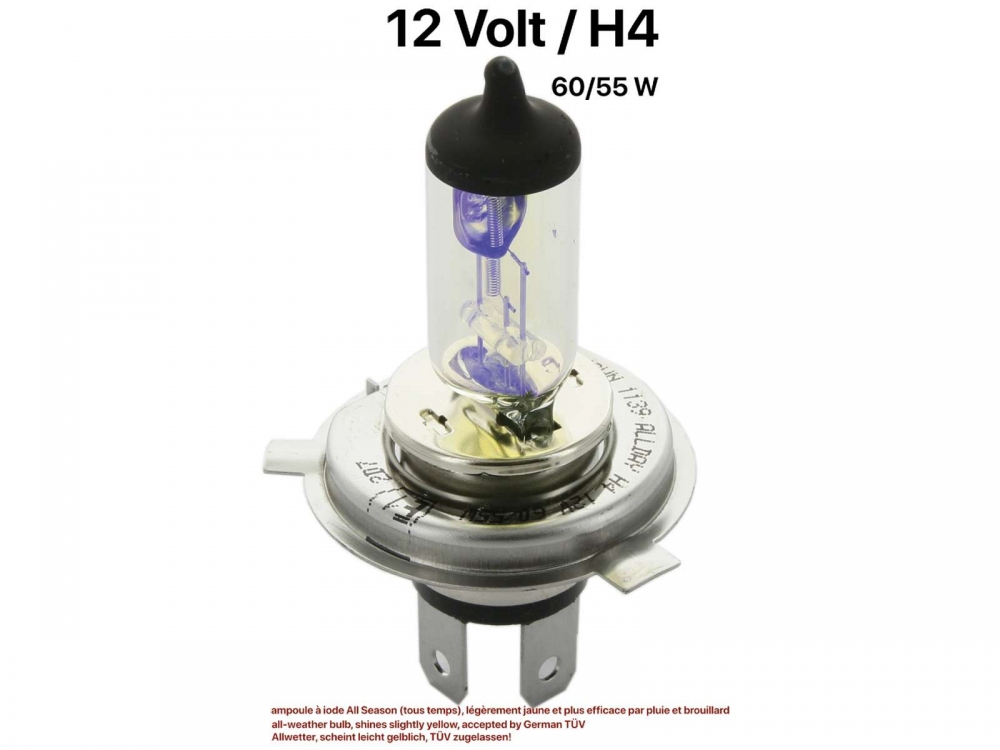 Peugeot - Gloeilamp 12 Volt, H4, 55/60 Watt. Voor alle weersomstandigheden, schijnt licht gelig, TÜ