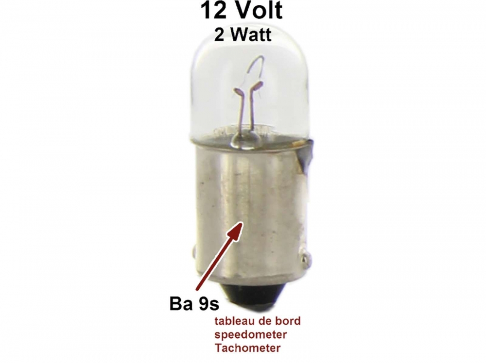 Peugeot - Lamp 12 Volt. 2 Watt, Ba 9s lampvoet. (Instrumentenverlichting 2CV, ID19, HY, Peugeot 504)
