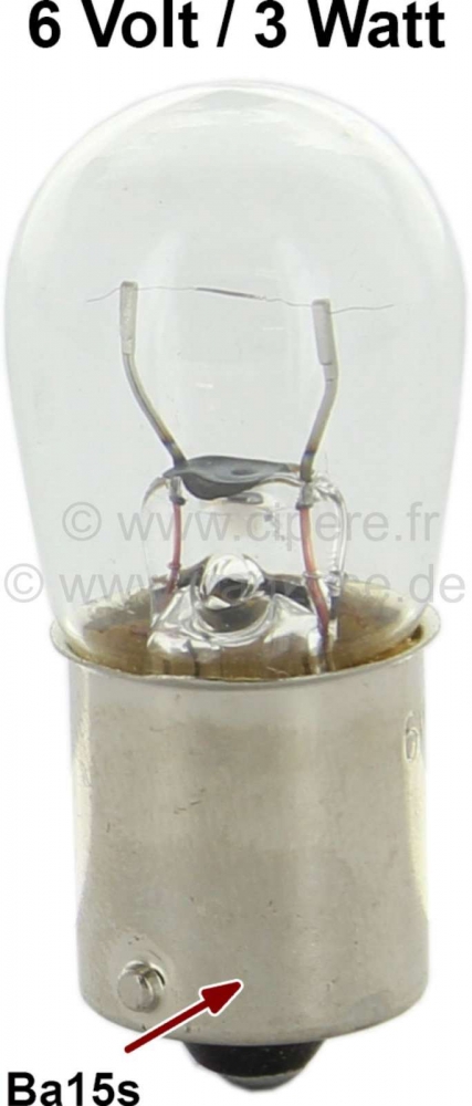 Renault - Lamp 6 Volt, 3 Watt. Ba15s lampvoet