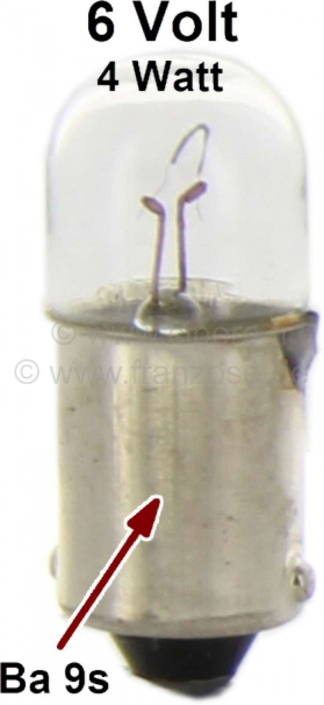 Citroen-2CV - Lamp 6 Volt, 4 Watt. Stopcontact Ba9s / Zijrichtingaanwijzer parkeerlichten
