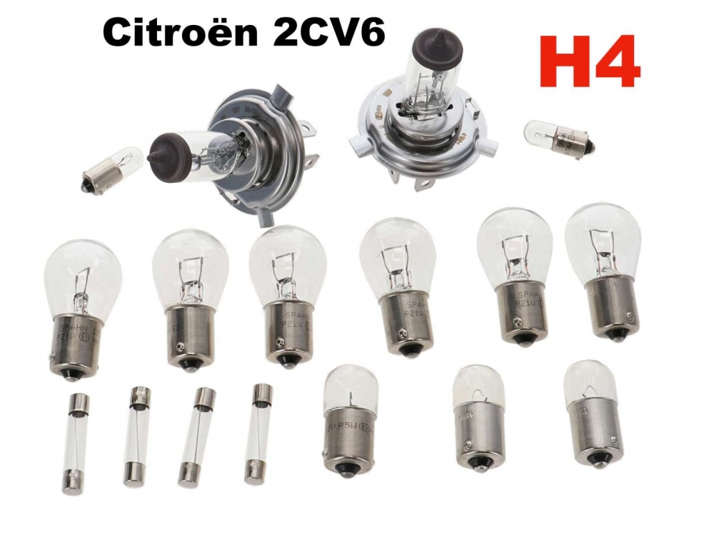 Citroen-2CV - Lampen set H4. 12 Volt. Geschikt voor Citroen 2CV6 met H4 koplampen. Bestaande uit: 2x 140