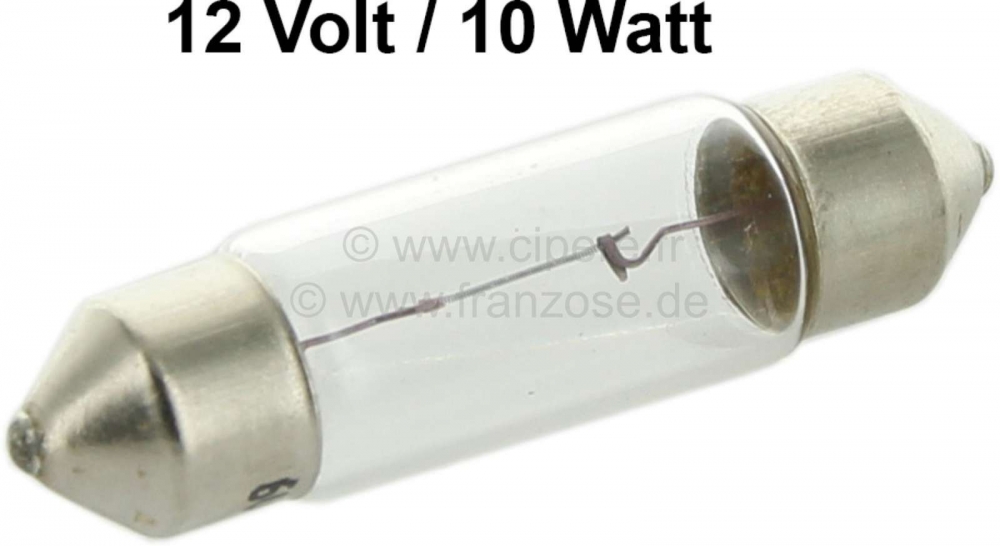 Peugeot - Soffitte 12 Volt, 10 Watt. 11x43mm. Stopcontact SV8.5