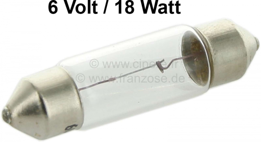 Citroen-2CV - Soffitte 6 Volt, 18 Watt. ca. 15x44mm. Stopcontact SV8.5
