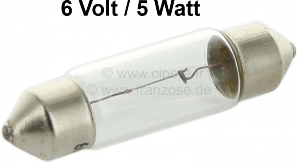 Citroen-2CV - Soffitte 6 Volt, 5 Watt. 11x43mm. Voet SV8.5