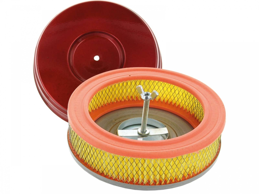 Citroen-2CV - Metalen luchtfilterhuis, rond, met filterelement. Geschikt voor Citroën voor 2CV. Aanslui