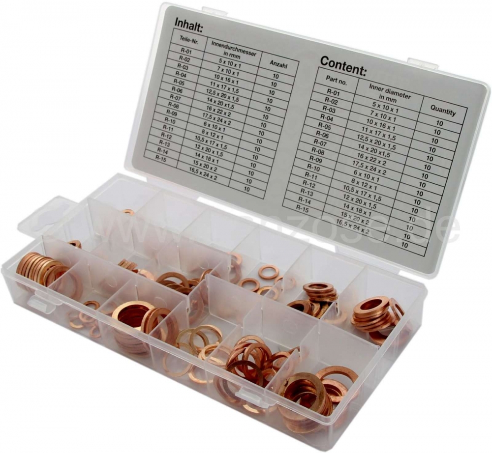 Renault - Assortiment olieverversingsafdichtringen. Materiaal: Koper. 150 stuks.