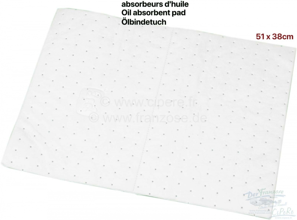 Renault - Oliebinddoek. Extreem absorberend. Afmetingen: 51x38cm. Voor oliën en remvloeistoffen. Le