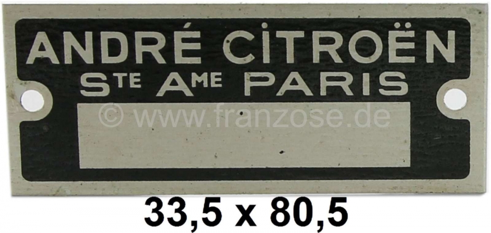 Sonstige-Citroen - Motortypeplaatje, zwart. Geschikt voor Citroën, 2CV (oude versie), 11CV, HY, DS.