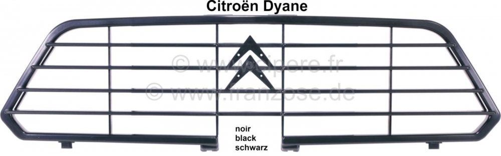 Citroen-2CV - Dyane, radiatorrooster voor Citroën Dyane. Reproductie van zwart plastic. Goede pasvorm. 