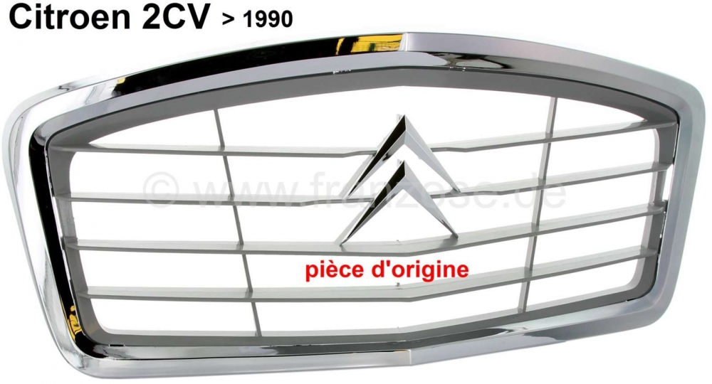 Renault - 2CV, kunststof radiatorrooster (origineel), kleur grijs, met verchroomde rand. Geschikt vo
