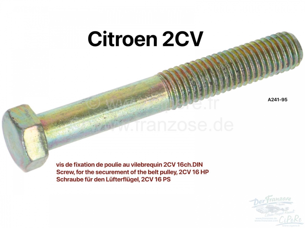 Citroen-2CV - Riemschijf, schroef voor bevestiging van de riemschijf aan de krukas. Geschikt voor Citroe
