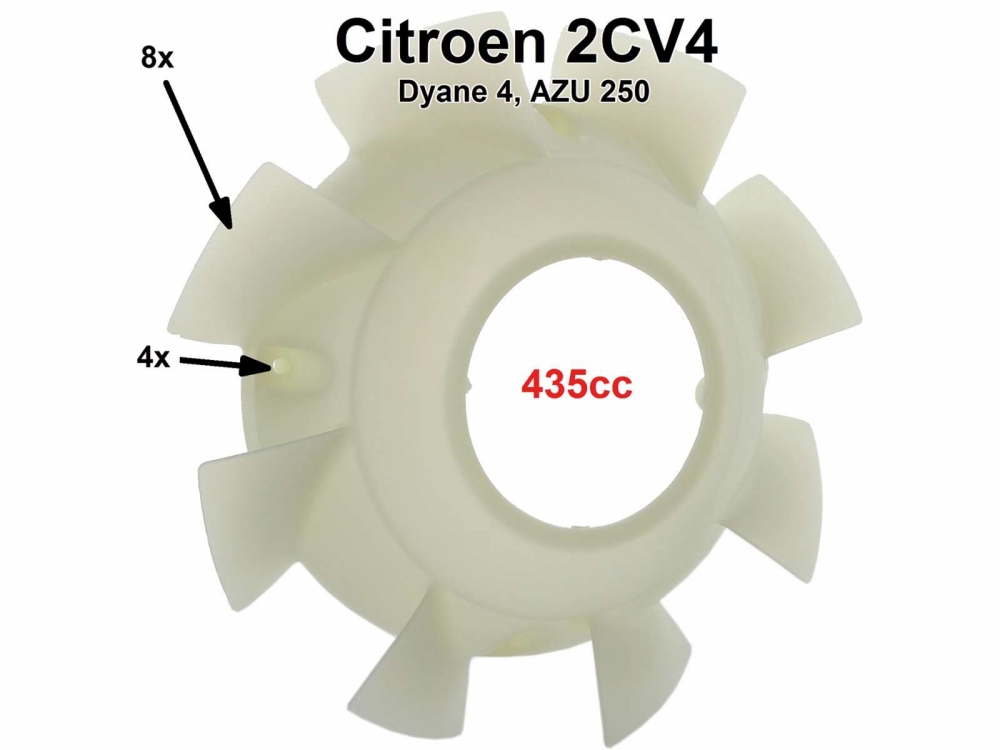 Citroen-2CV - Ventilatorbladen voor 2CV4, Dyane 4, AZU 250. 8 bladen, kleur zwart. Originele leverancier