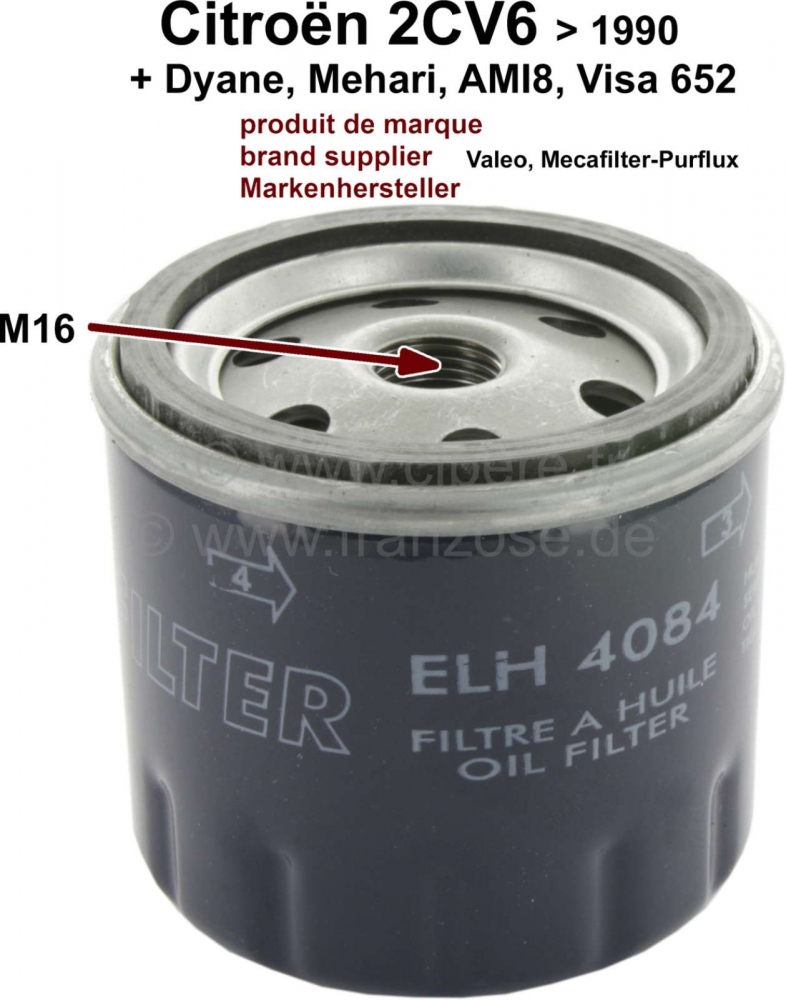 Citroen-2CV - Oliefilter voor Citroen 2CV. Merkleverancier (Valeo, MecaFilter-Purflux). (Geen reproducti