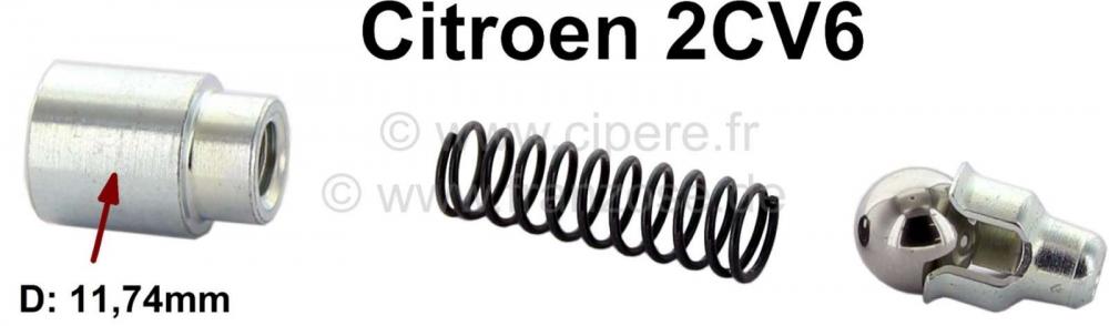 Citroen-2CV - Reparatieset oliedrukventiel voor Citroen 2CV6. Gemonteerd vanaf 1973, bestaande uit veer,
