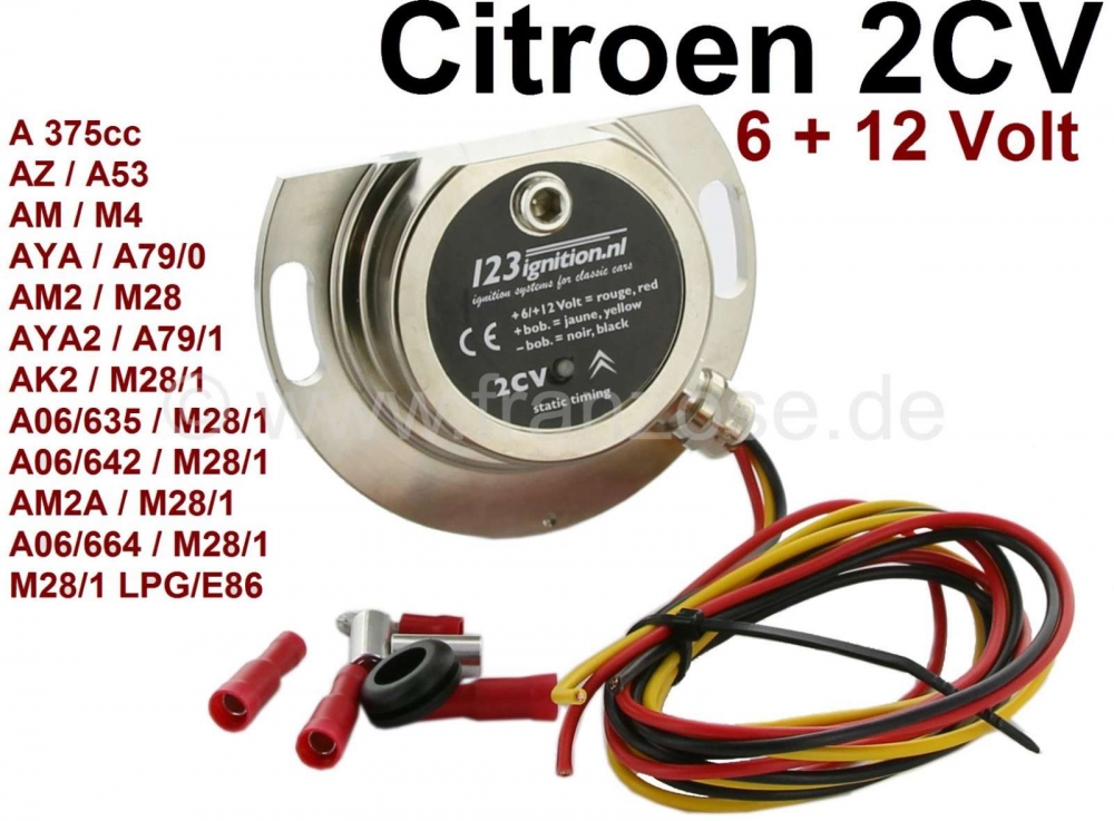 Citroen-2CV - Elektronisch ontstekingssysteem 6 + 12 volt. Voor alle Citroen 2CV, van de 375cc motor met