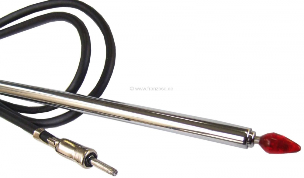 Renault - Zijdelingse antenne, verchroomd, met rode eindkap. Origineel Hirschmann! Lengte 118cm