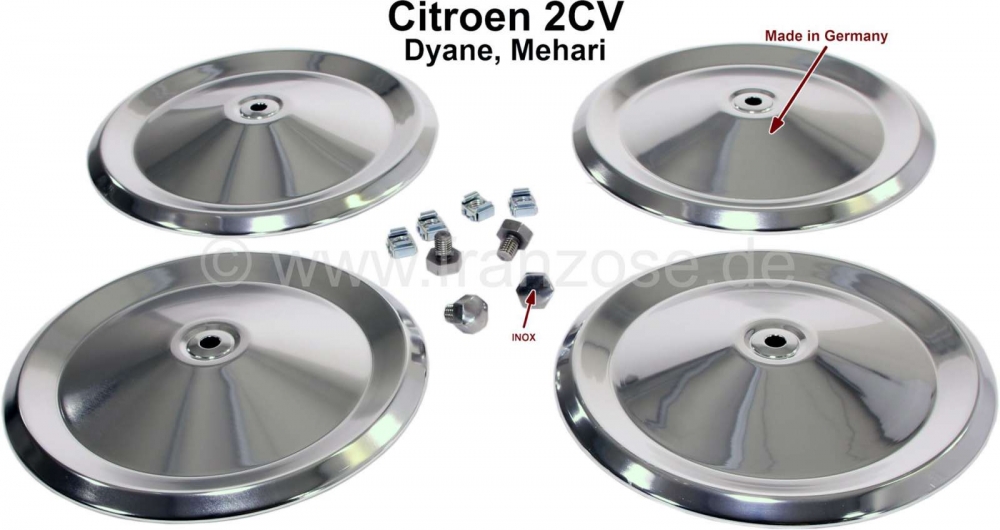 Citroen-2CV - Naafdoppenset compleet voor 4 velgen. Geschikt voor Citroen 2CV. Bestaande uit: 4 wieldopp