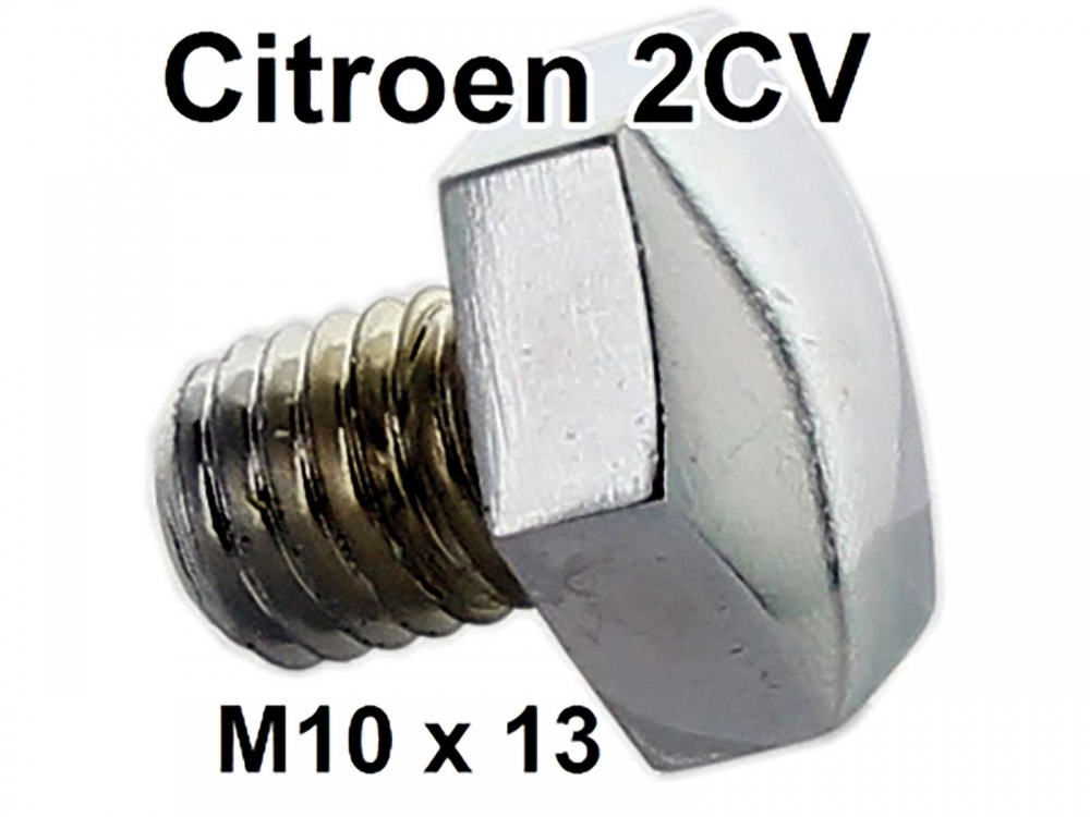 Citroen-2CV - Verchroomde naafdopbout, voor Citroen 2CV. Reproductie. Draad M 10 x 13 mm, sleutelwijdte 