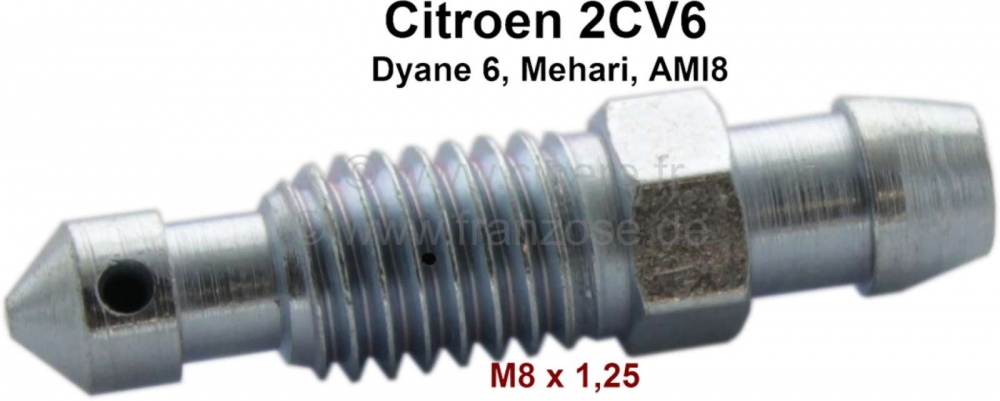 Citroen-2CV - Ontluchtingsschroef M8x1,25, voor de remklauw. Geschikt voor Citroen 2CV, Dyane, Ami8.