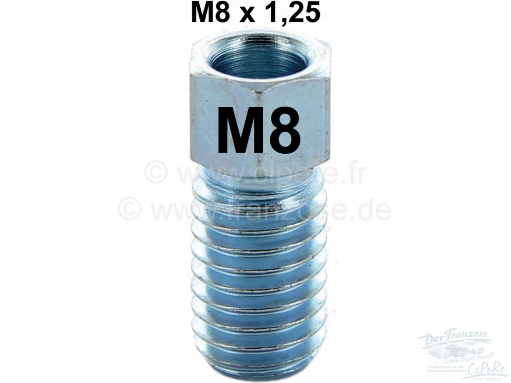 Citroen-2CV - Flare schroef, voor 3,5mm - 3,75mm rem- of hydraulische leidingen. Schroefdraad: M8. Gesch