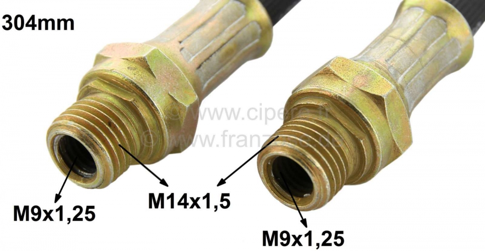 Citroen-2CV - Achterremslang, geschikt voor Citroen 2CV, vanaf bouwjaar 1966. lengte: 304mm. Mannelijke 