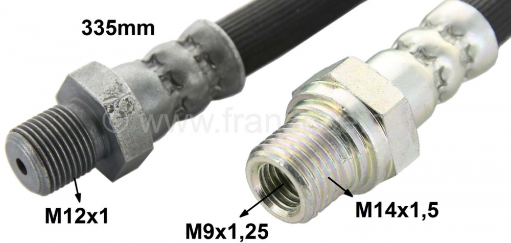 Citroen-DS-11CV-HY - Remleiding voorrem, geschikt voor Citroen AMI6. Lengte: 335mm. Eén zijde buitendraad M14x