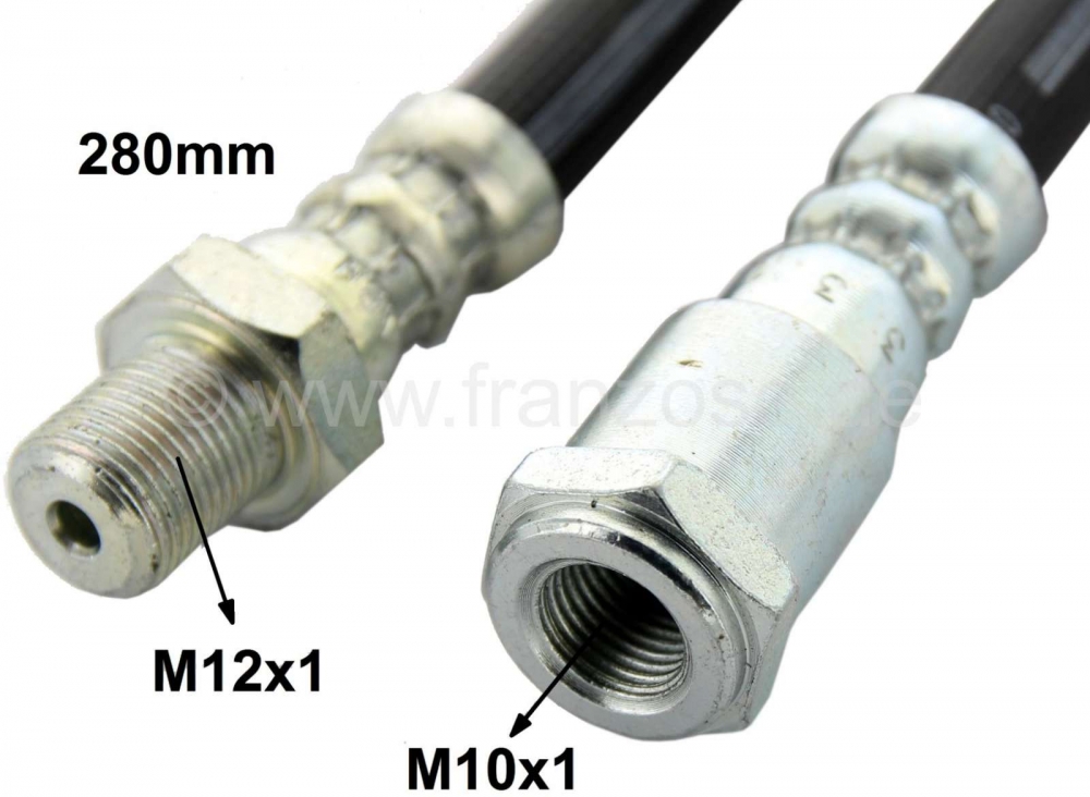 Citroen-2CV - Voorremslang, geschikt voor Citroen 2CV, vanaf bouwjaar 1966. Lengte: 280mm. Eenzijdig bui