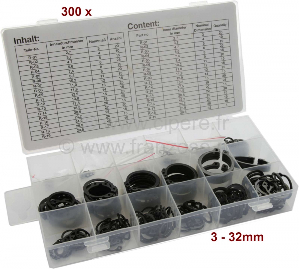 Renault - Borgringen (asborgringen, borgringen) assortiment 3-32mm. Buiten! 300 stuks!