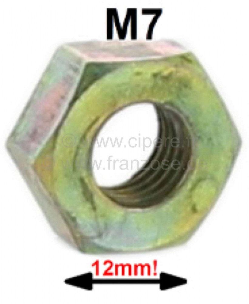 Renault - M7, gegalvaniseerde moer, 12 mm breedte over de platte vlakken!