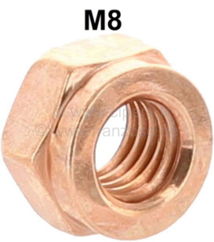 Renault - M8, koperen moer M8, voor 13mm gereedschap. Universele pasvorm, bijvoorbeeld voor uitlaats