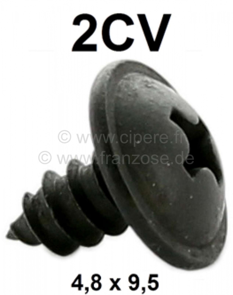 Renault - 2CV, plaatmetalen frictieschroef voor radiatorrooster met grote kop. Zwart gegalvaniseerd.