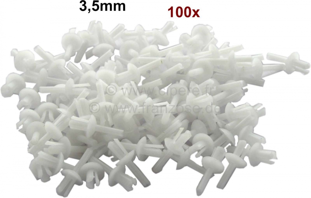 Citroen-2CV - Plastic noppen - kleine uitzetnagel, 3,5 mm. Verpakking bevat 100 stuks!