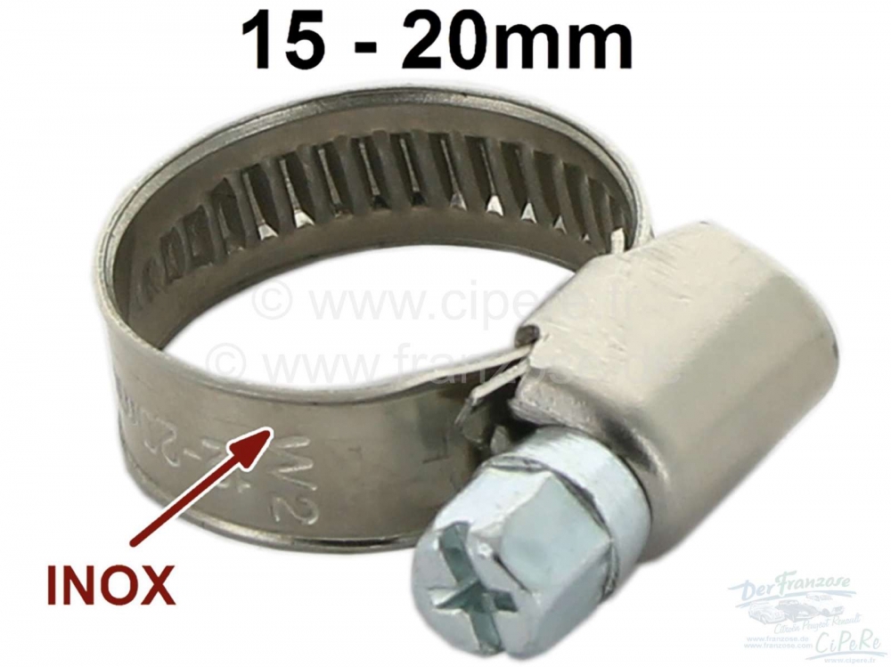 Peugeot - Roestvrijstalen slangklem. 15-20 mm diameter.